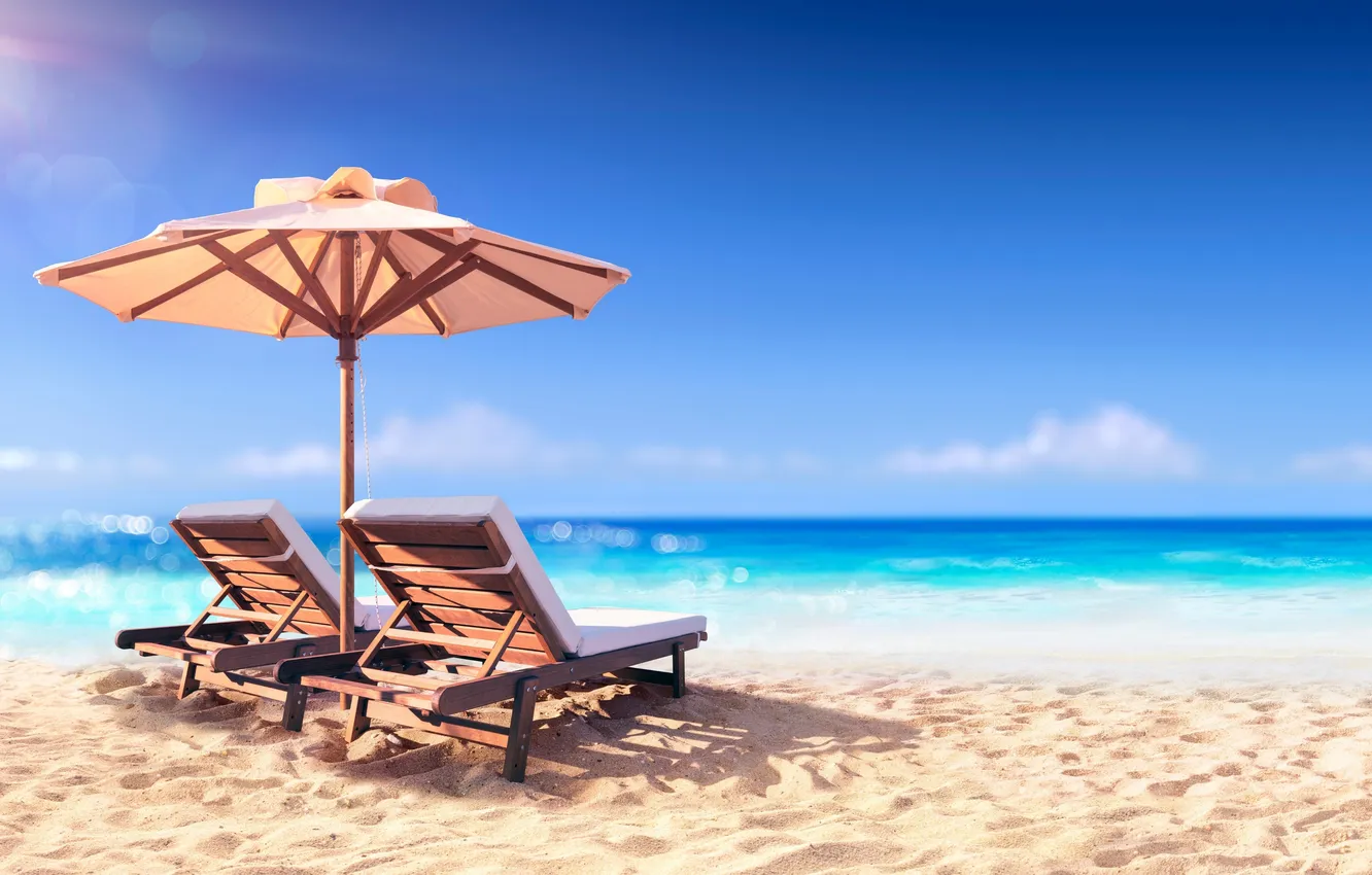 Photo wallpaper sand, sea, beach, summer, the sky, palm trees, vacation, summer