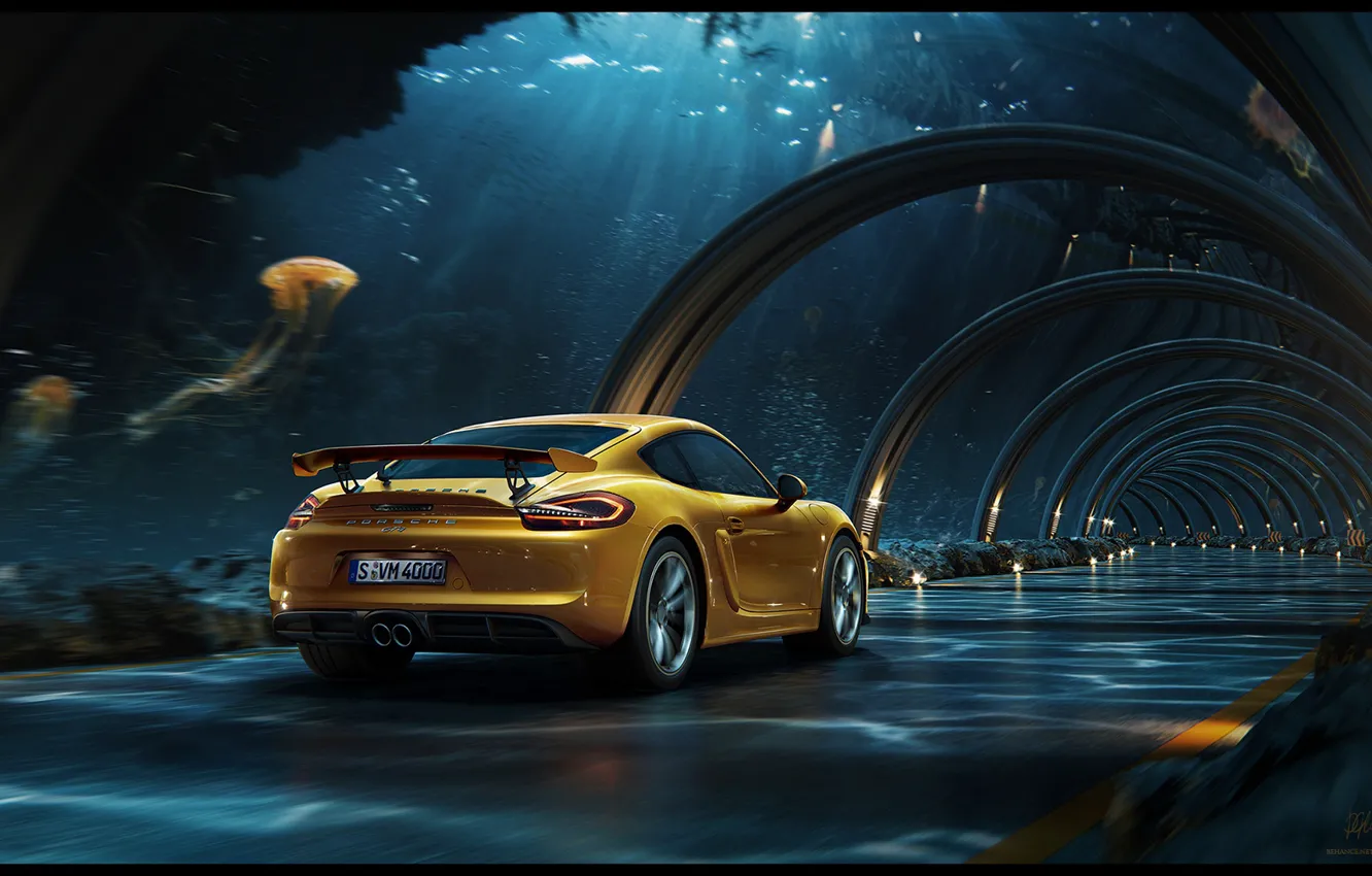 Photo wallpaper Porsche, the tunnel, making of, Underwater road, Dmitriy Glazyrin