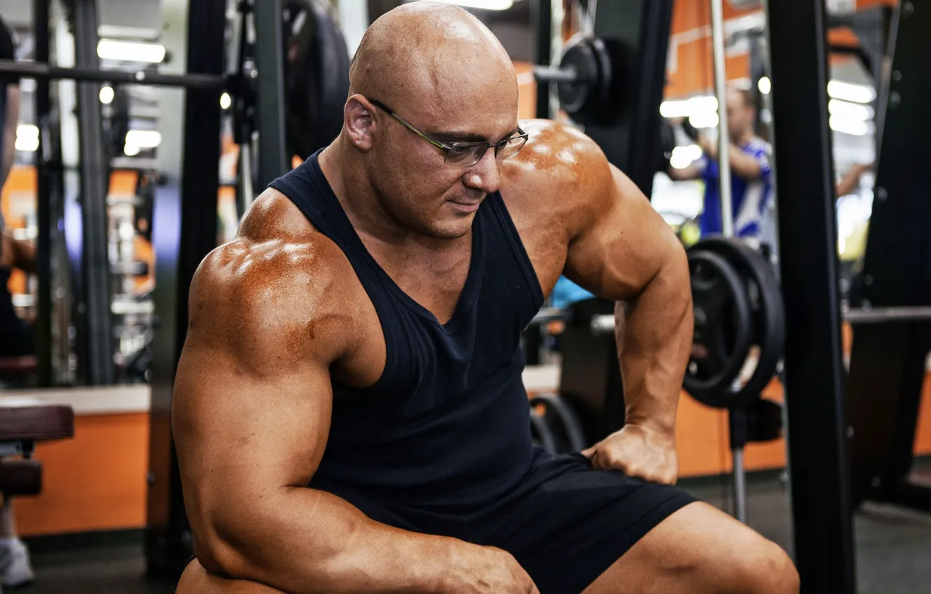 Photo wallpaper pose, glasses, Muscle, muscle, athlete, biceps, bodybuilder, biceps