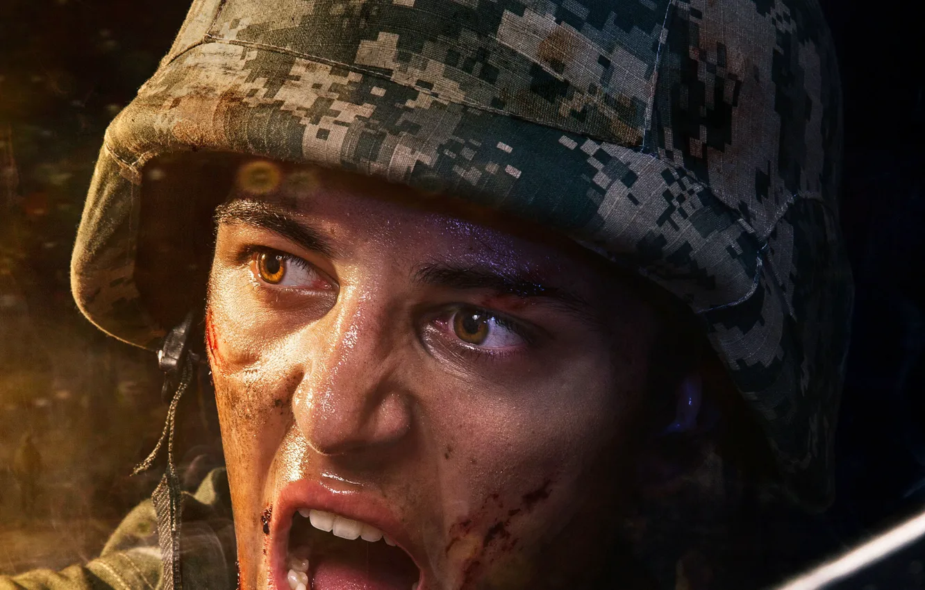 Photo wallpaper face, gun, soldiers, helmet, Creek, Torres Tadeu, Thaddeus Towers