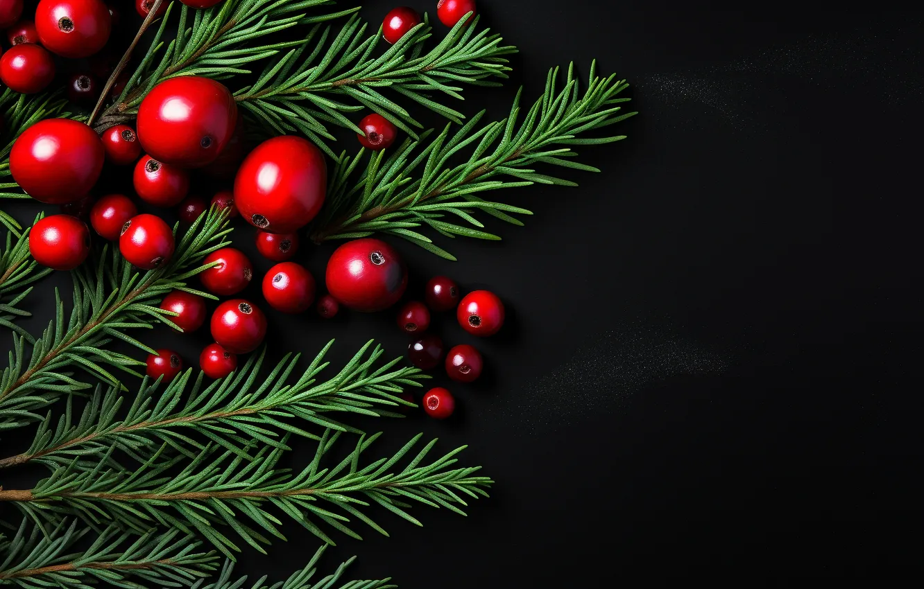 Photo wallpaper decoration, berries, new year, Christmas, Christmas, tree, New Year, berries