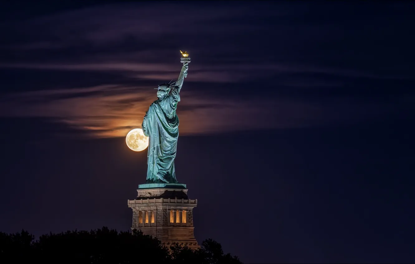 Photo wallpaper moon, USA, night, Monument, Flare