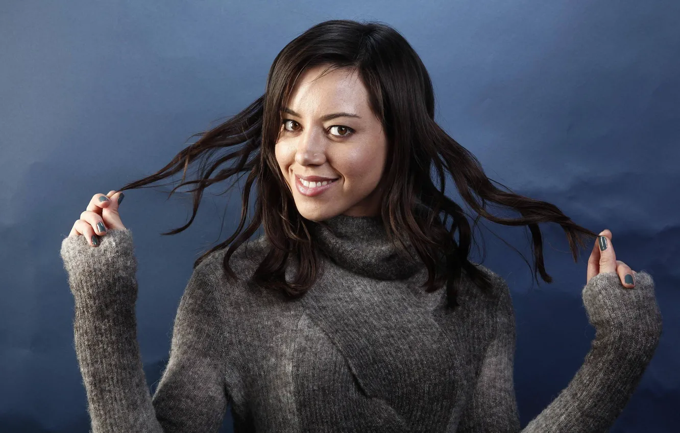 Photo wallpaper sexy, brunette, cute, actress, sweater, Aubrey Plaza
