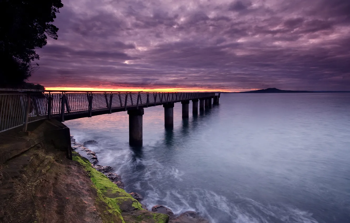 Photo wallpaper bridge, shore, morning, Auckland