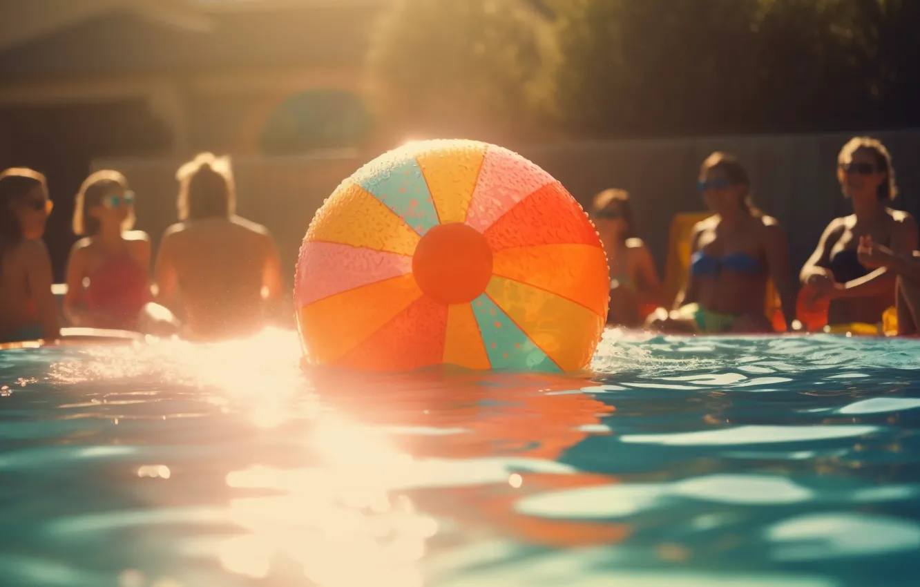 Photo wallpaper pool, children, playing