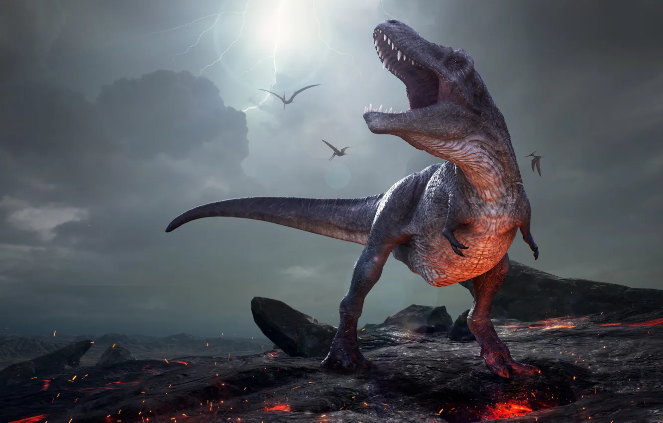 Photo wallpaper Clouds, Apocalypse, Mouth, Predator, Dinosaur, Zipper, Fear, Animal