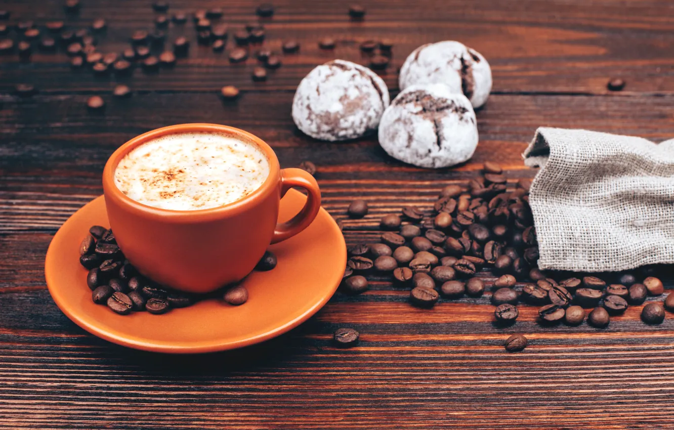 Photo wallpaper coffee, food, grain, morning, blur, candy, Cup, cappuccino