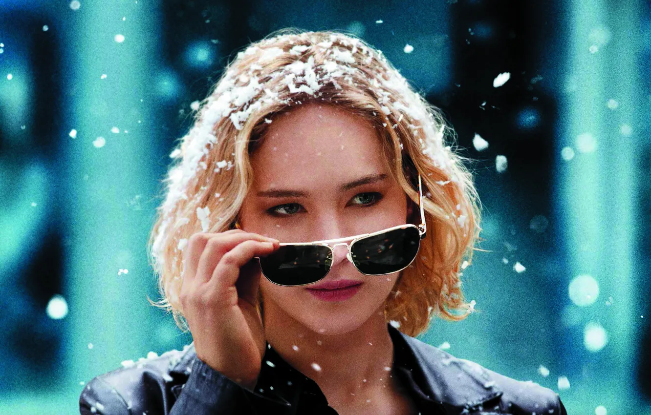 Photo wallpaper green, girl, woman, eyes, beautiful, winter, snow, street