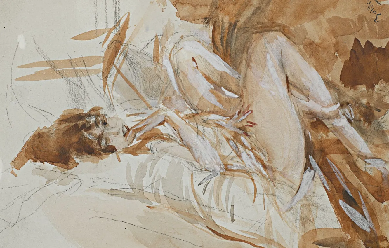 Photo wallpaper figure, watercolor, Giovanni Boldini, Giovanni Boldini, Lying Lady
