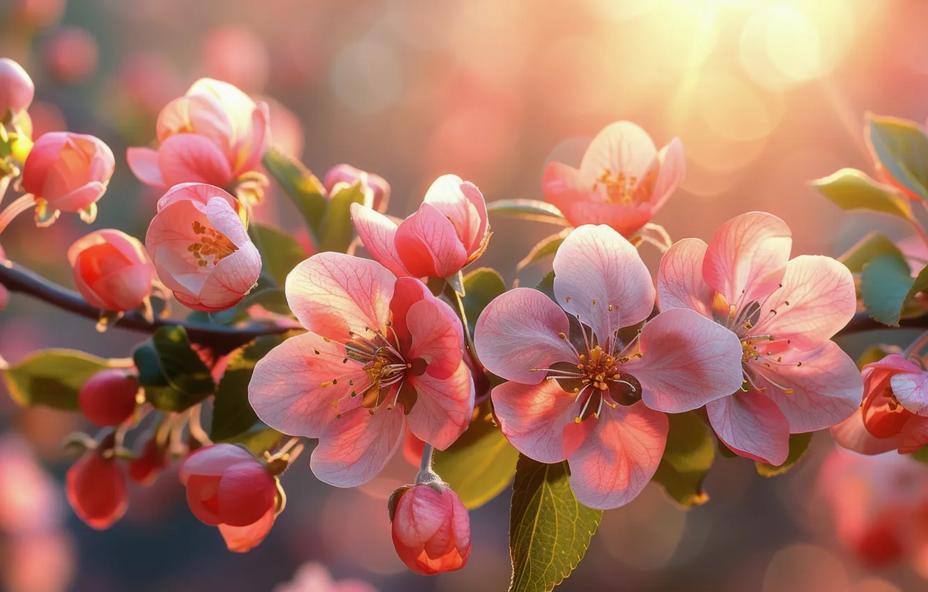 Photo wallpaper light, flowers, branches, spring, petals, pink, Apple, flowering