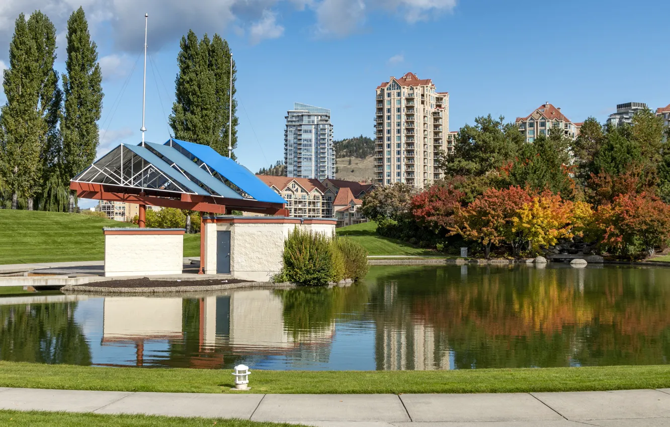 Photo wallpaper autumn, pond, photo, home, Canada