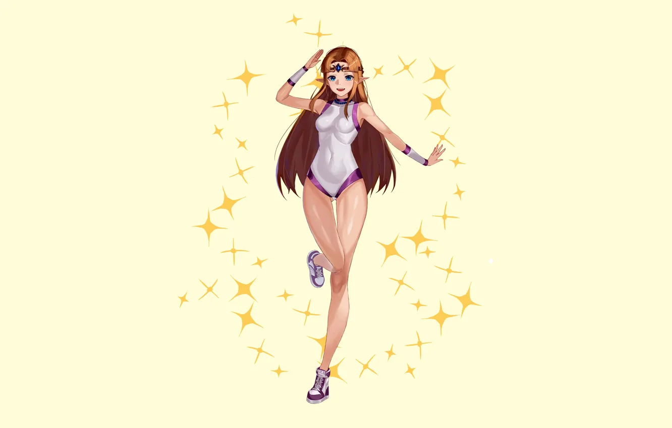 Photo wallpaper girl, sexy, long hair, brown hair, anime, blue eyes, beautiful, pretty