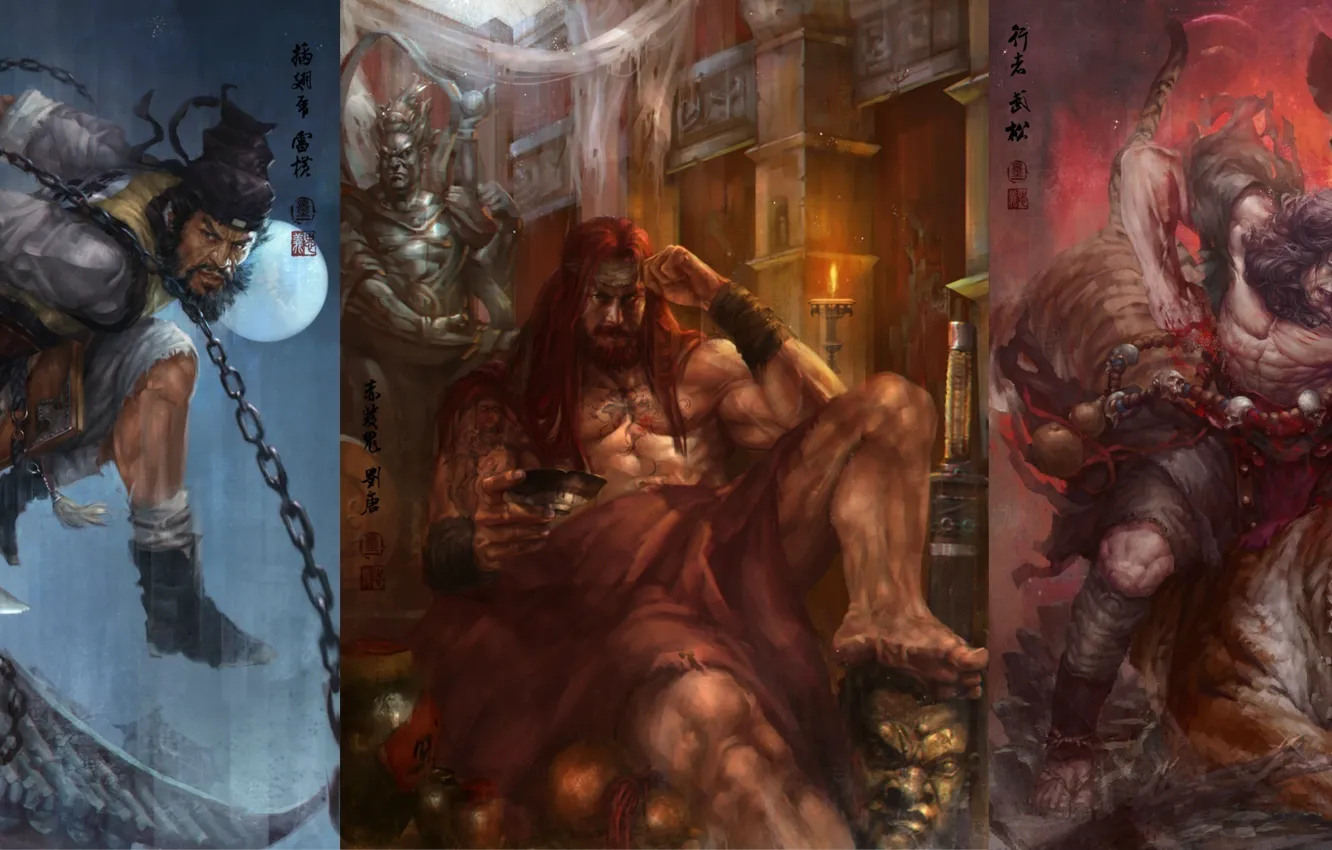 Photo wallpaper sword, tiger, man, painting, shuihu