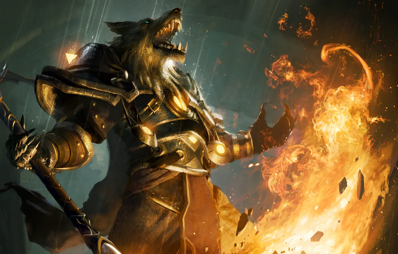 Photo wallpaper lights, flame, fire, World of Warcraft, Worgen
