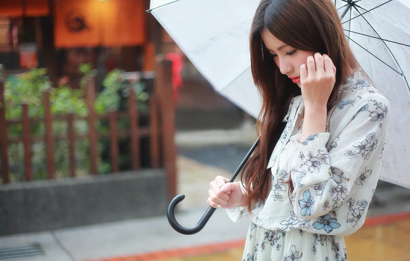 Photo wallpaper face, umbrella, model, hair, Asian