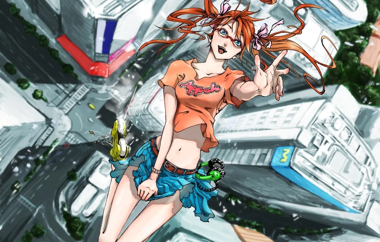 Photo wallpaper girl, the city, emotions, headphones, videos, art, glasses, Air Gear