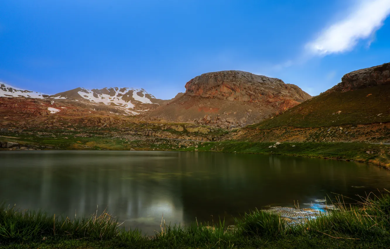Photo wallpaper mountains, lake, stones, shore, France, The Pregonde
