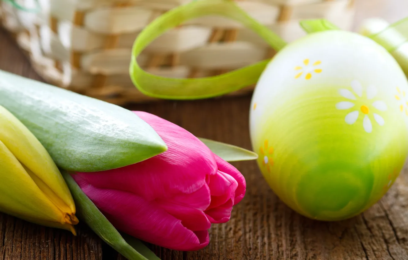 Photo wallpaper flowers, eggs, bouquet, tulips, Easter, Easter