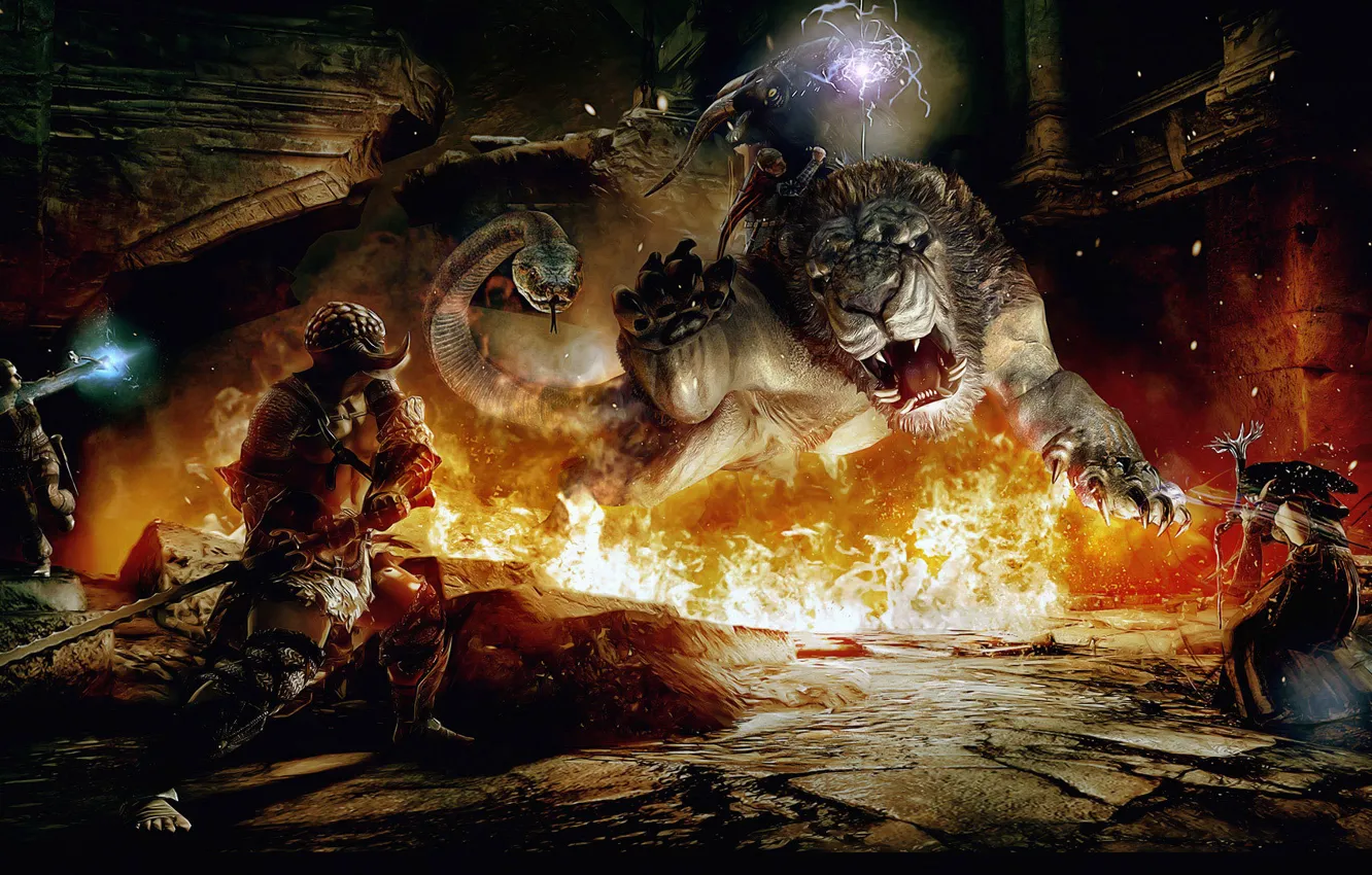 Photo wallpaper monster, warrior, MAG, battle, Archer, Dragons Dogma