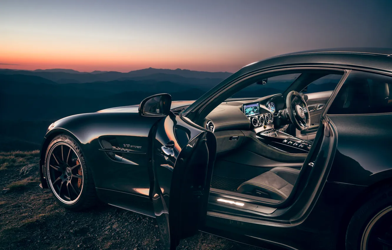 Photo wallpaper sunset, Mercedes-Benz, the evening, salon, AMG, AU-spec, GT R, 2019