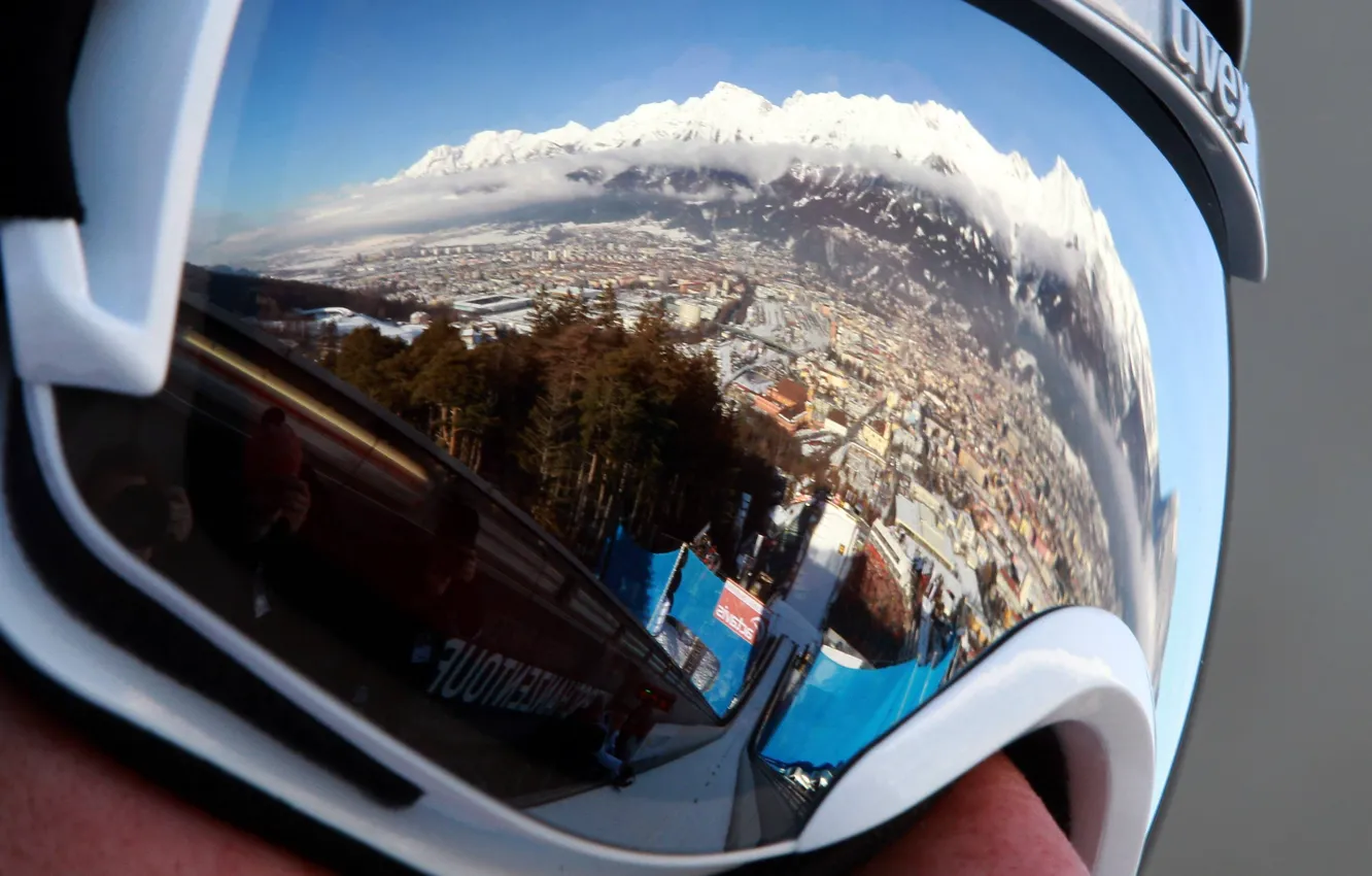 Photo wallpaper mountains, reflection, Austria, Alps, glasses, jump, Innsbruck