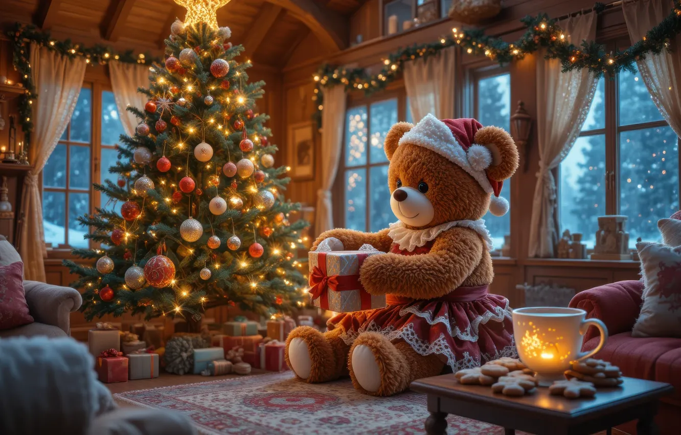 Photo wallpaper light, lights, comfort, room, gift, toy, new year, dress