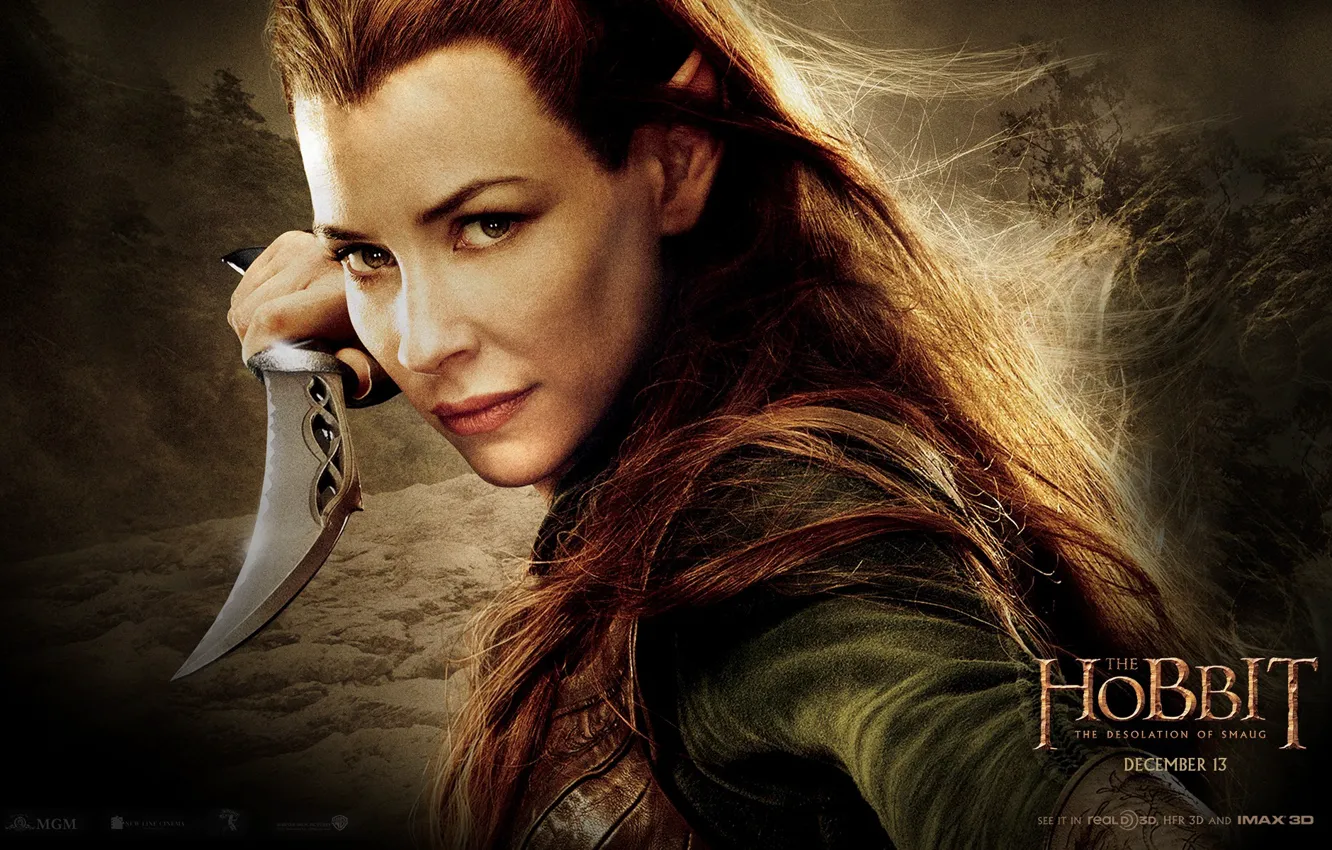 Photo wallpaper elf, dagger, Evangeline Lilly, elf, Evangeline Lilly, The hobbit, The Hobbit, Mirkwood