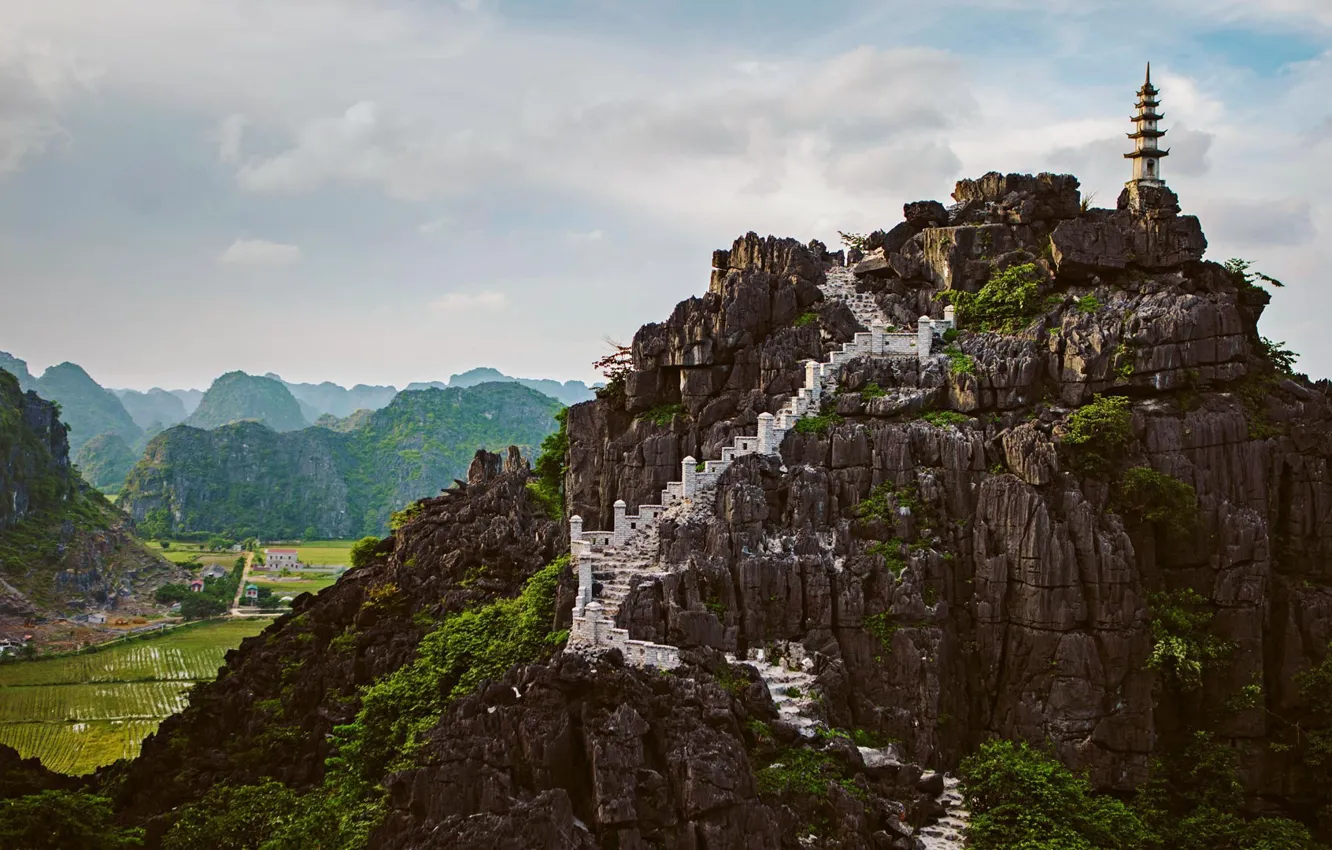 Photo wallpaper mountains, rocks, temple, Vietnam, Mua Caves, Ninh Binh