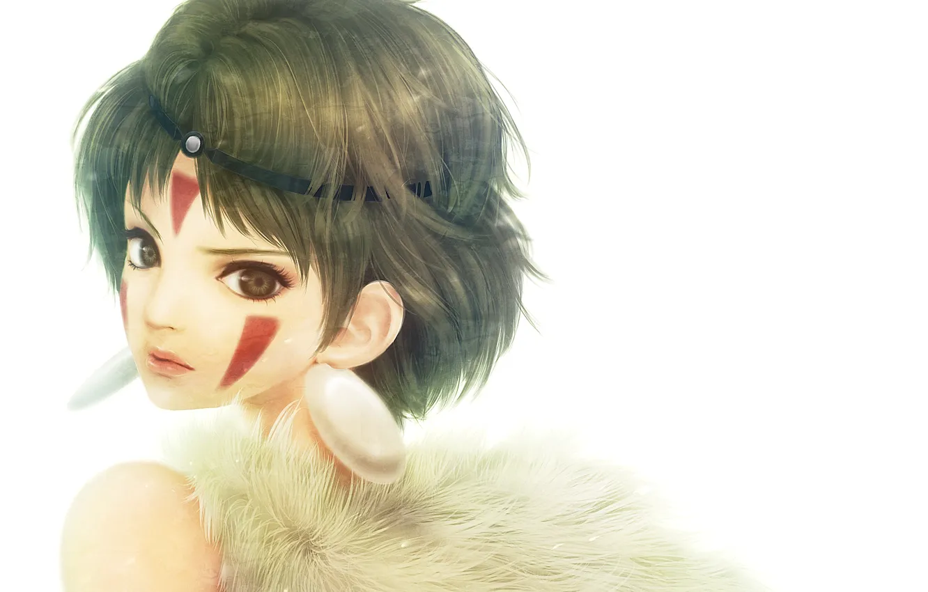 Photo wallpaper girl, earrings, anime, art, fur, Princess Mononoke, mononoke hime, san