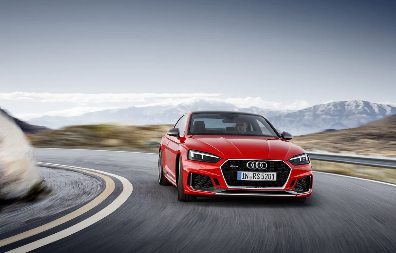 Photo wallpaper Audi, German, Red, Speed, RS5, 2018, Road, Drive