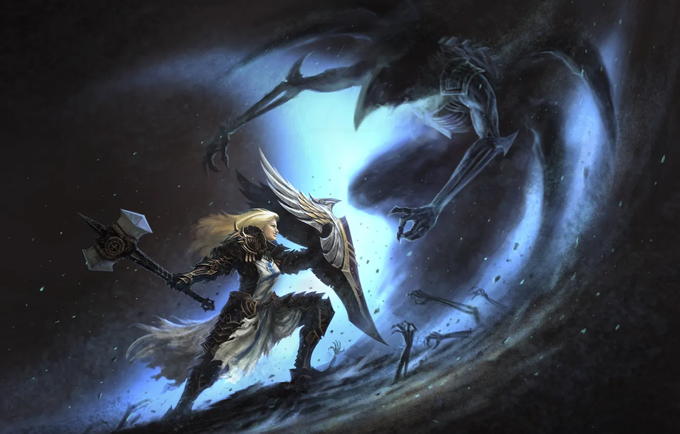 Photo wallpaper girl, hammer, shield, Diablo 3, crusader, reaper of souls, Diablo 3: Reaper of Souls