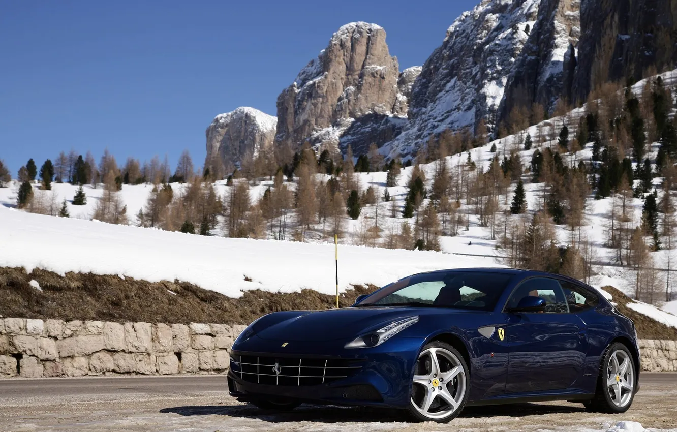 Photo wallpaper winter, mountains, Ferrari