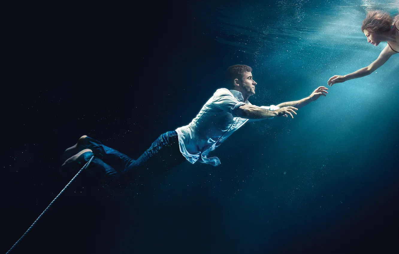 Photo wallpaper woman, the situation, rope, fantasy, male, the series, under water, rays of light