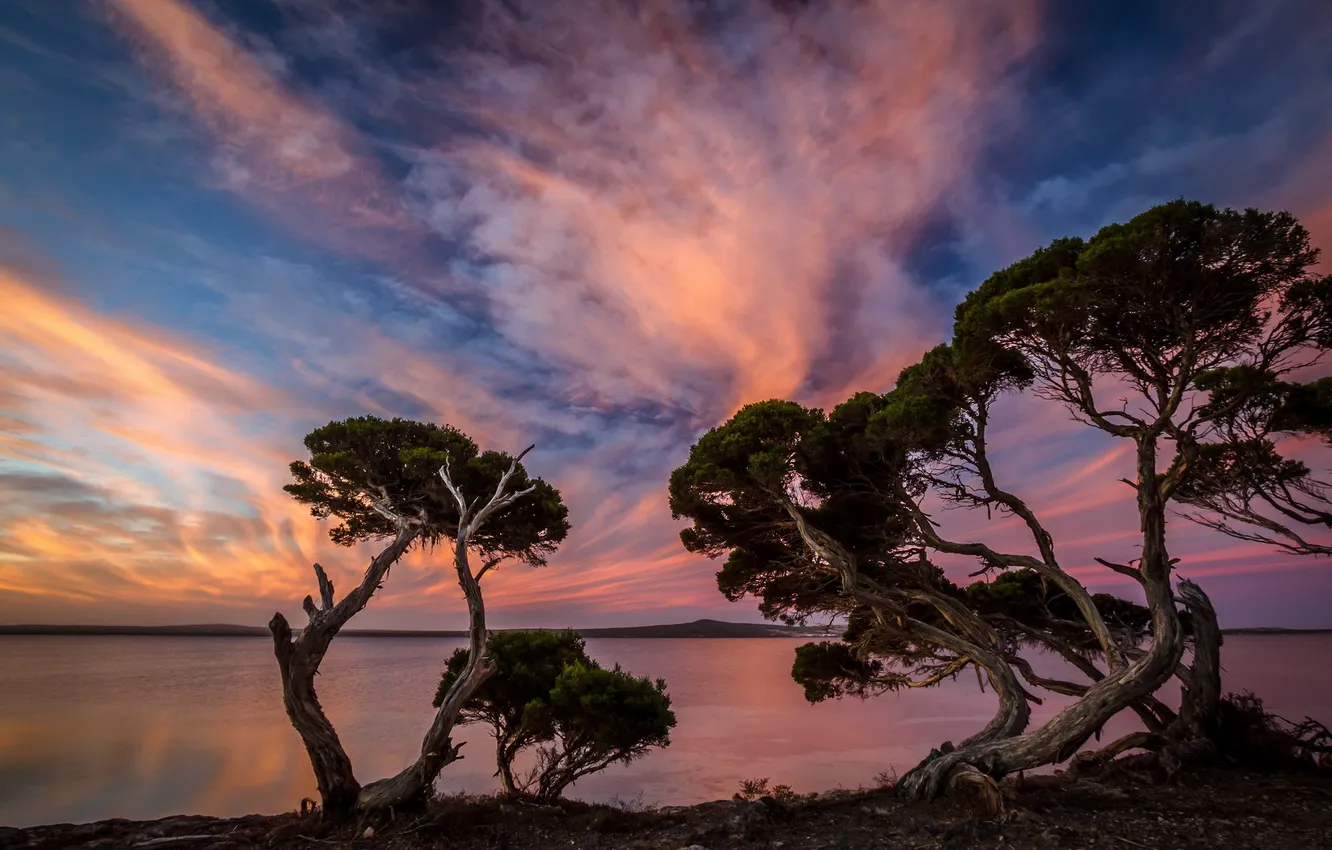 Photo wallpaper landscape, lake, morning