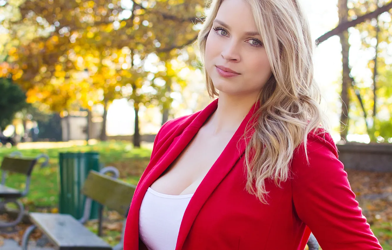 Photo wallpaper look, girl, face, Park, beauty, blonde, beauty