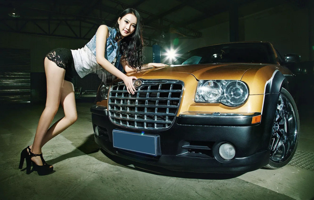 Photo wallpaper auto, look, girl, Chrysler, Asian, beautiful girl