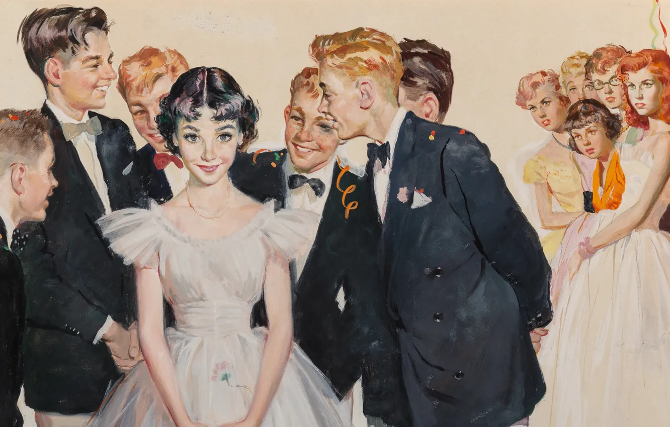 Photo wallpaper birthday, 1953, American painter and illustrator, gouache on board, Birthday Party, Ernest Chiriacka, American Illustrator, …