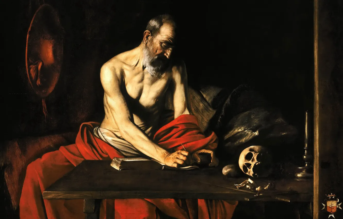 Photo wallpaper picture, religion, Caravaggio, Saint Jerome Writing