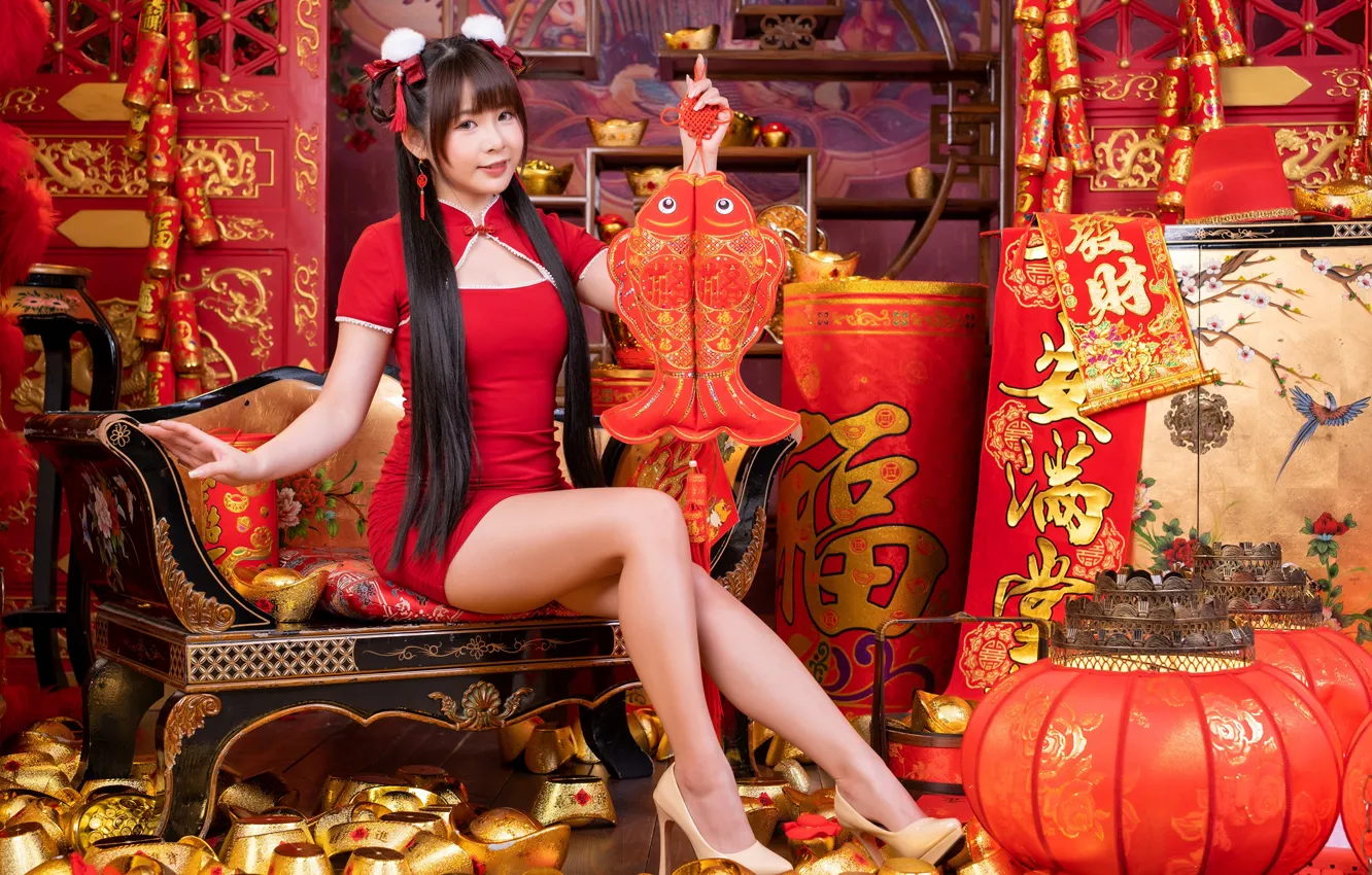 Photo wallpaper look, decoration, pose, style, model, portrait, interior, fish