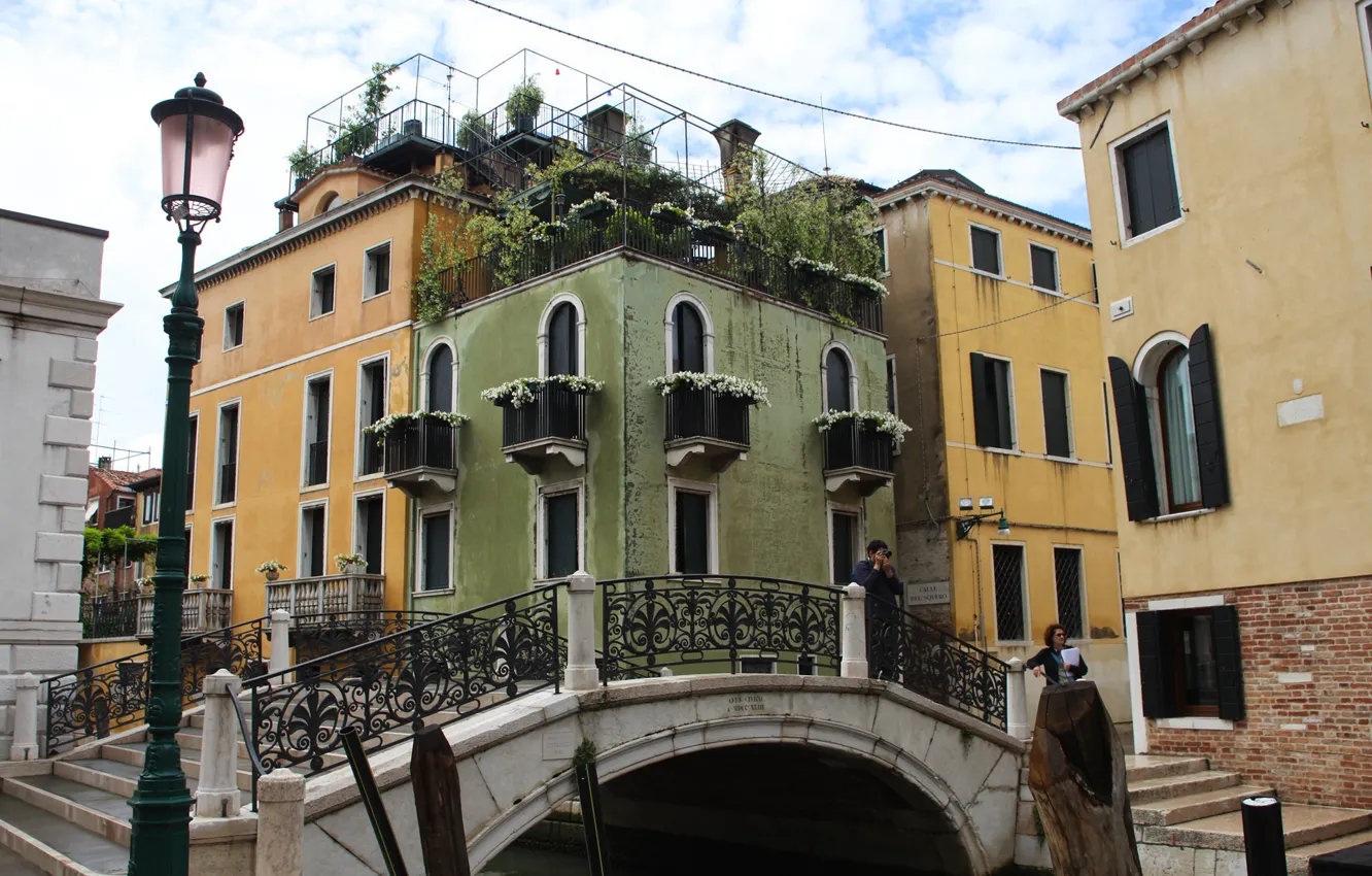 Photo wallpaper bridge, home, lights, Italy, Venice