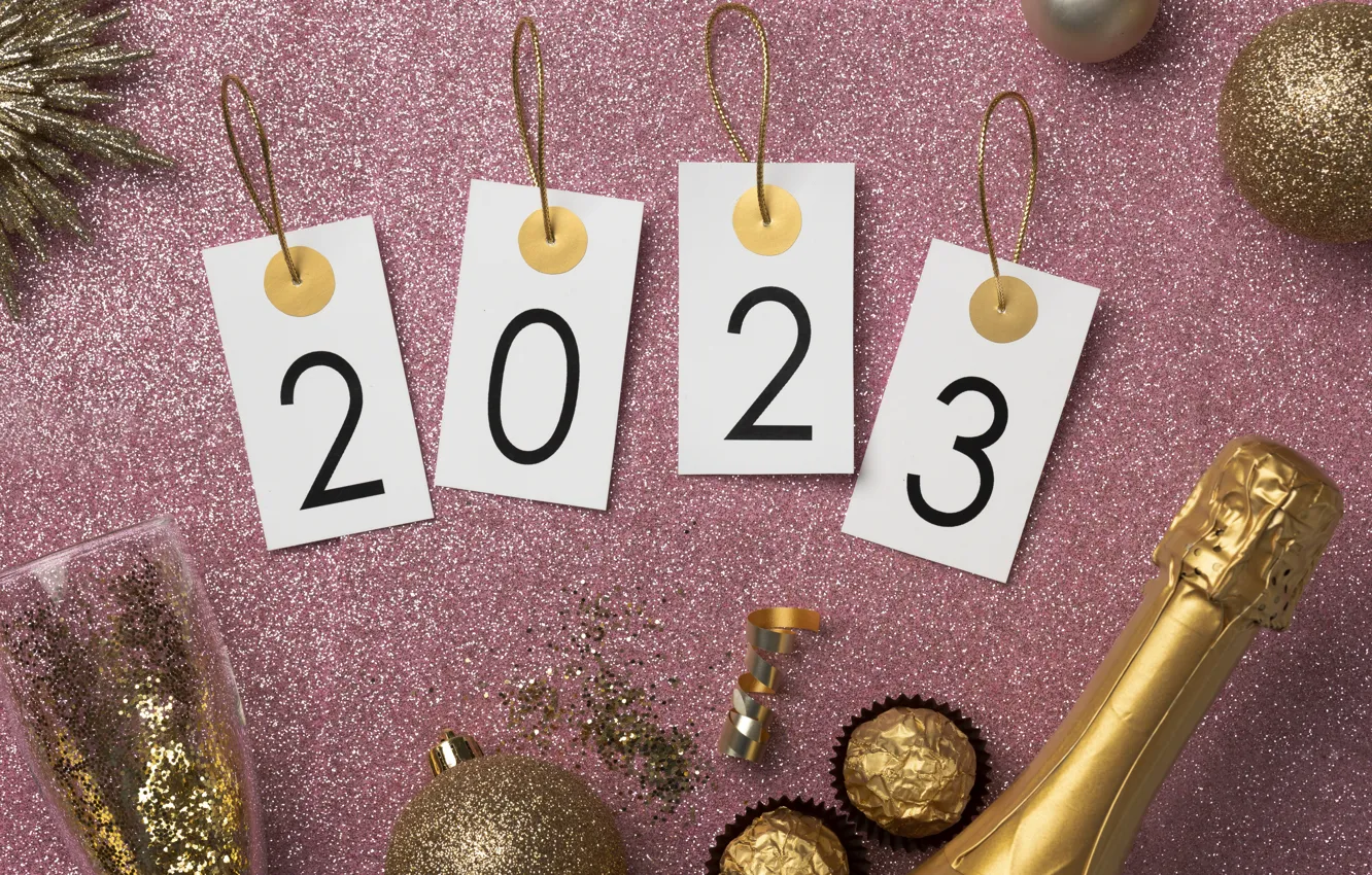 Photo wallpaper balls, holiday, wine, Shine, glass, bottle, new year, sequins