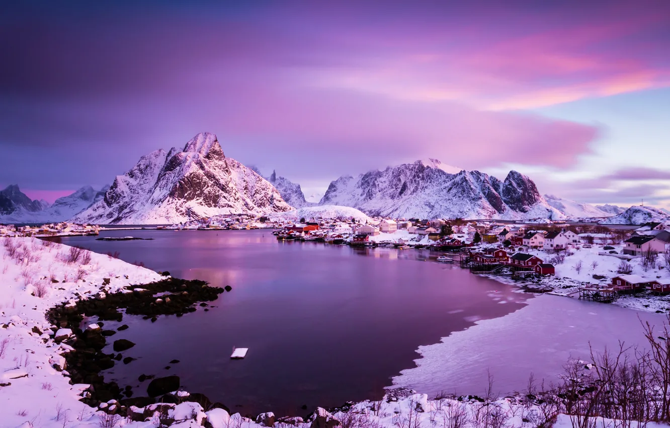 Photo wallpaper ice, winter, the sky, clouds, snow, landscape, mountains, nature