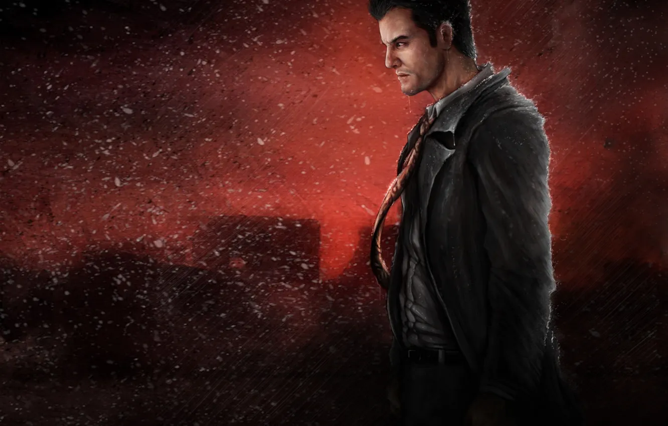 Photo wallpaper rain, art, profile, male, max payne