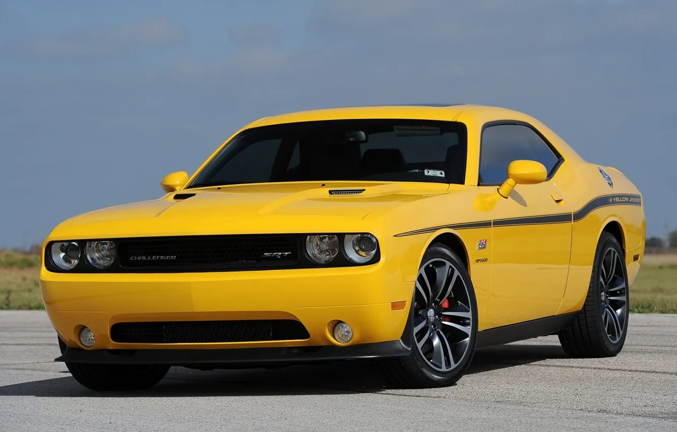 Photo wallpaper yellow, Dodge, SRT8, Challenger, muscle car, Dodge, muscle car, the front
