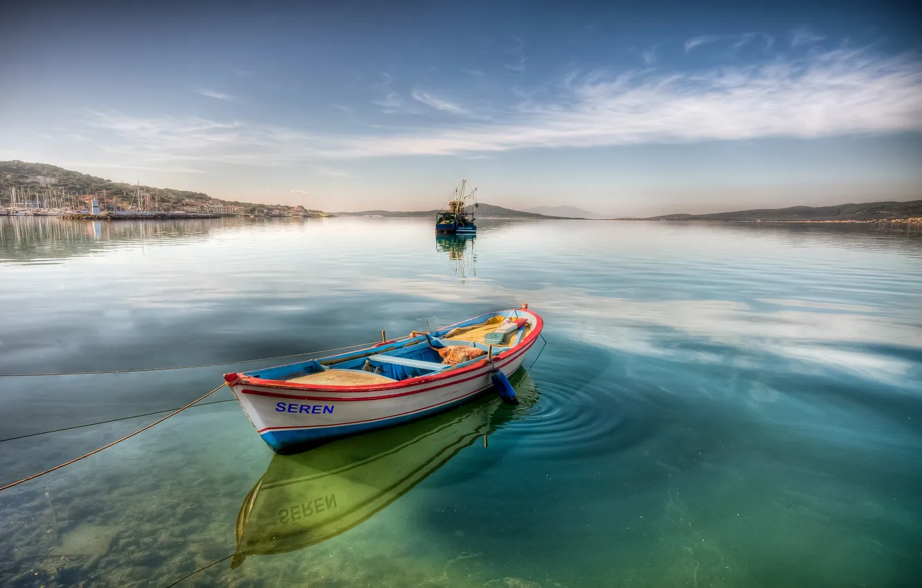 Photo wallpaper the sky, water, boat, Bay, barge