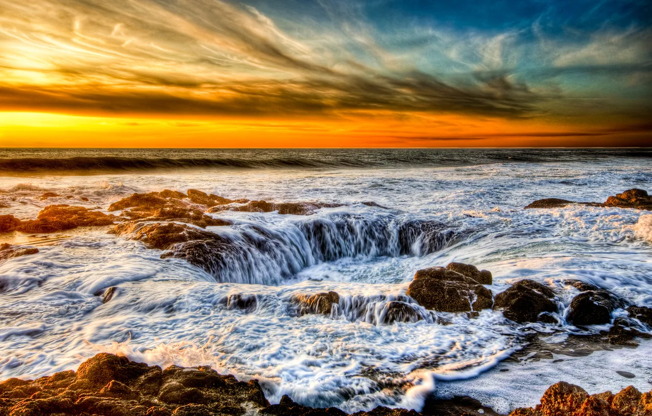 Photo wallpaper sea, the sky, HDR, stream, pit