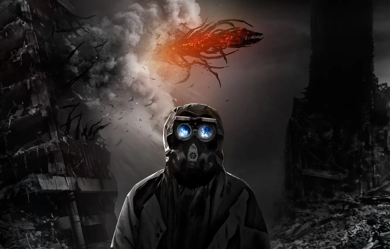 Photo wallpaper ship, the crash, art, gas mask, ruins, sniper, romance of the Apocalypse, romantically apocalyptic