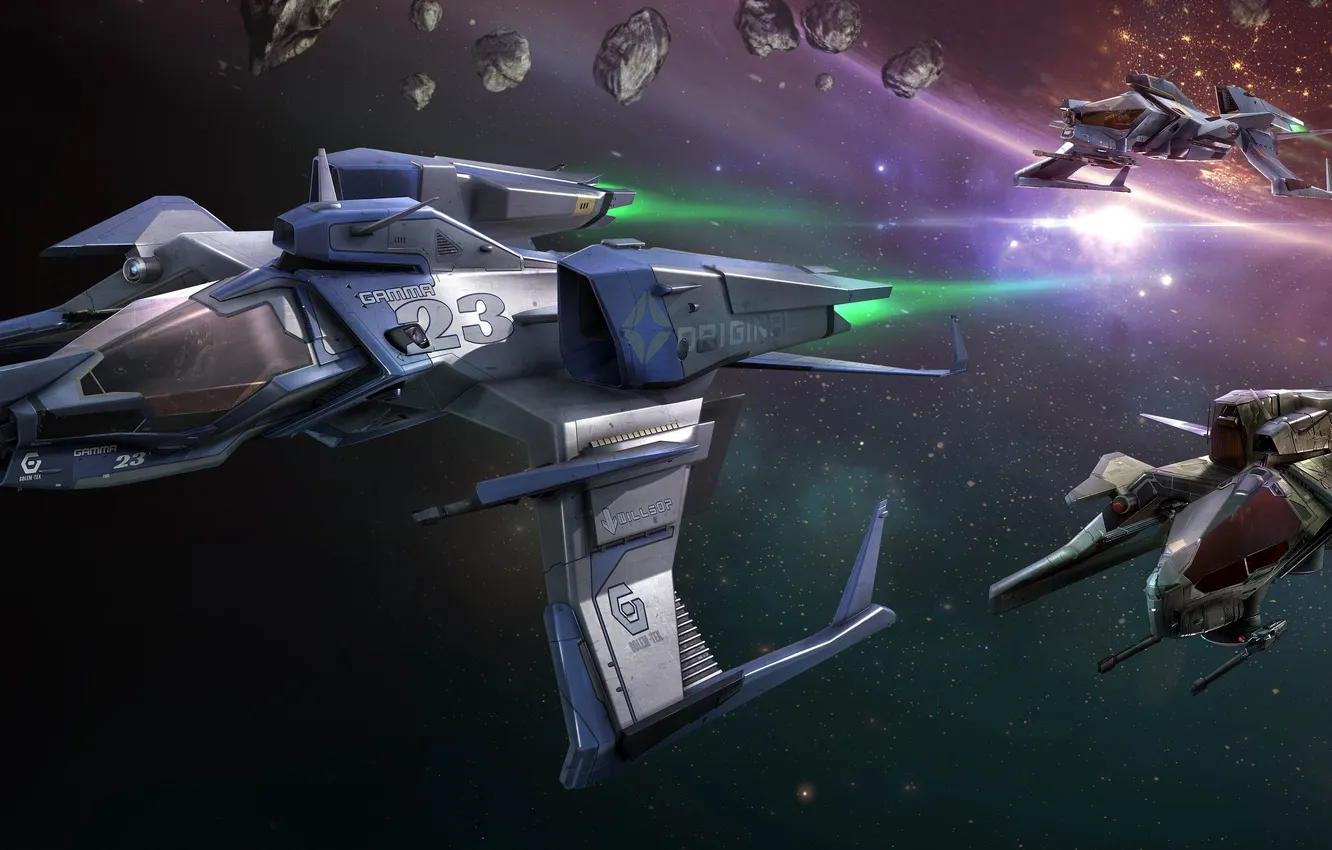 Photo wallpaper space, stars, flight, ship, Mustang, Star Citizen