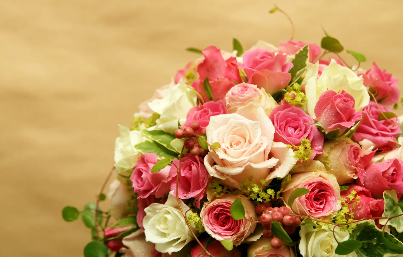 Photo wallpaper drops, roses, bouquet, chic, roses, bouquets