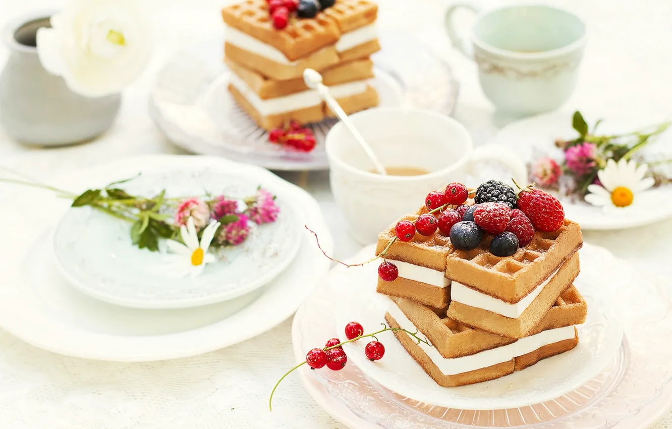 Photo wallpaper raspberry, food, blueberries, cake, dessert, food, flowers, BlackBerry